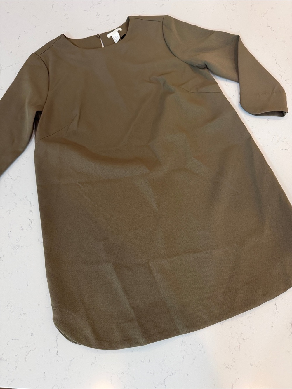 H&M Olive Shift Dress with Three-Quarter Sleeves